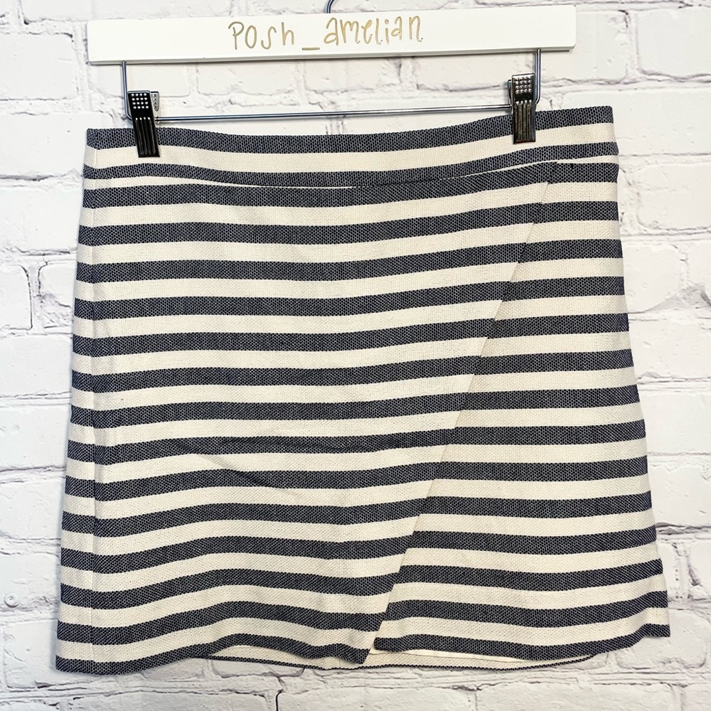 J. Crew Factory navy and white striped envelope skirt